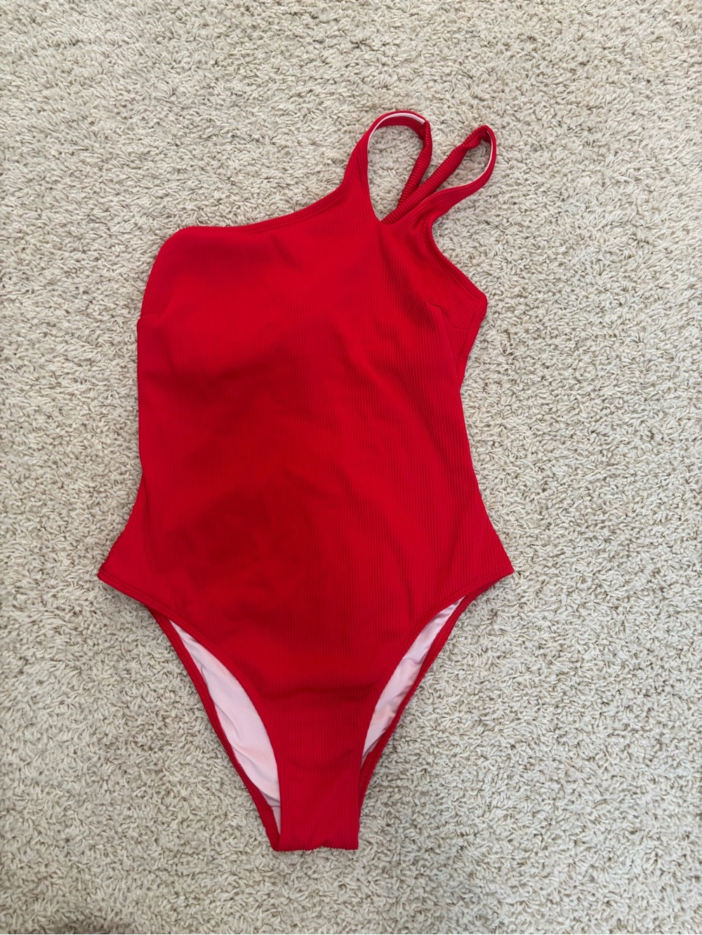 Ribbed Red One-Shoulder Women's One-Piece Swimsuit
